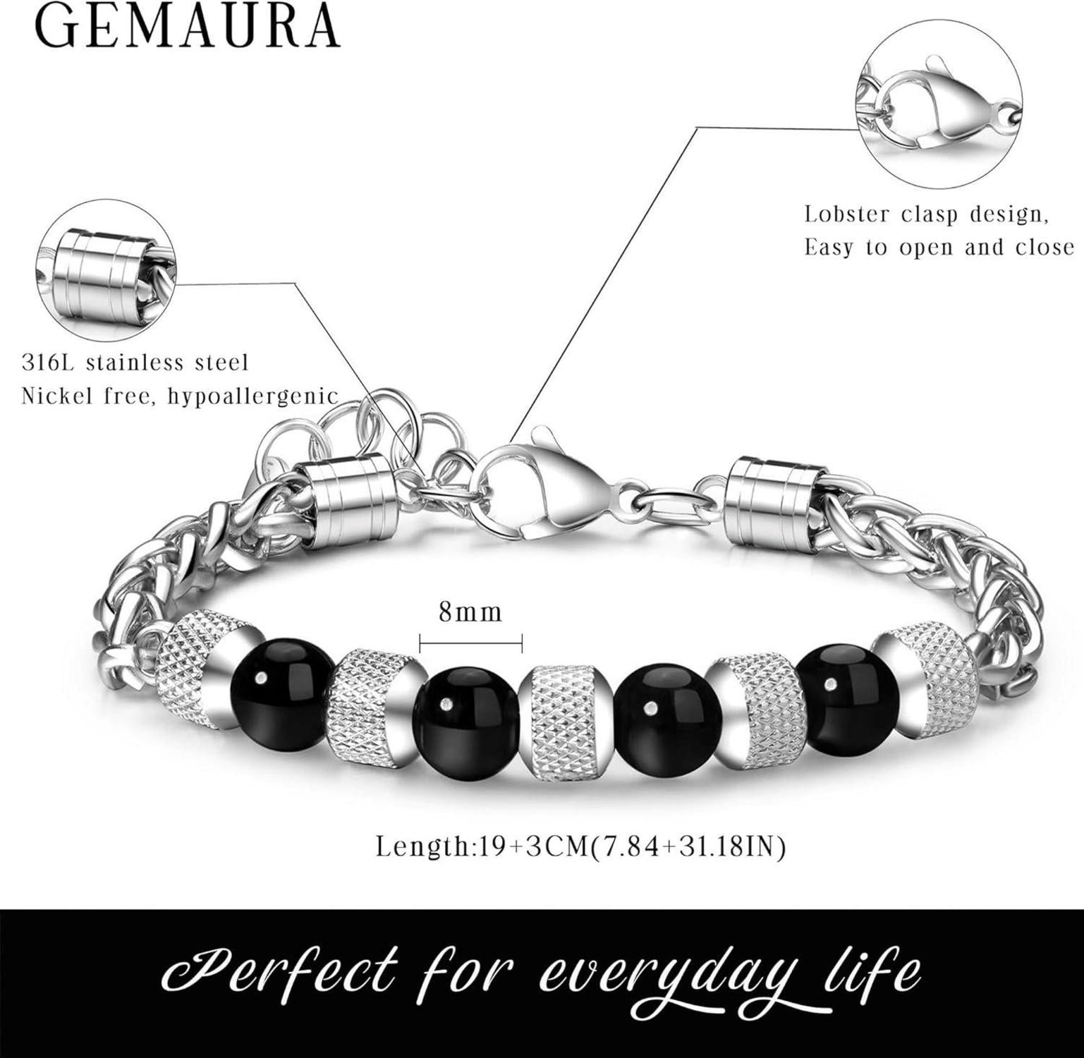 Armband Herren Edelstahl Perlenarmband 8mm Tigerauge Schwarz