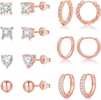 Silber Ohrringe Damen Set 925 Creolen Ohrstecker Cubic Zirkonia Gold