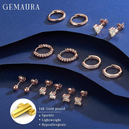 Silber Ohrringe Damen Set 925 Creolen Ohrstecker Cubic Zirkonia Gold