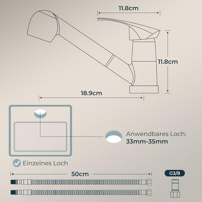 Schwarzer Edelstahl Wasserhahn Küche mit Brause 360° - Einhebelmischer