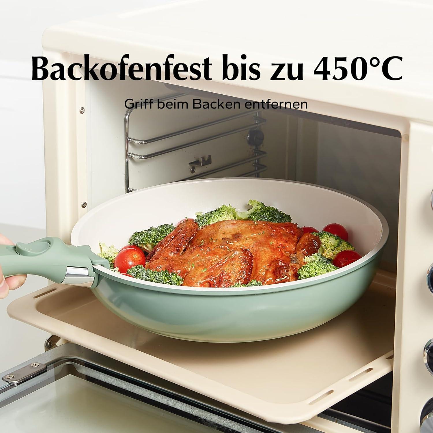 16-teiliges Antihaft-Keramik-Kochgeschirr-Set, abnehmbare Griffe, Ofenfest Green