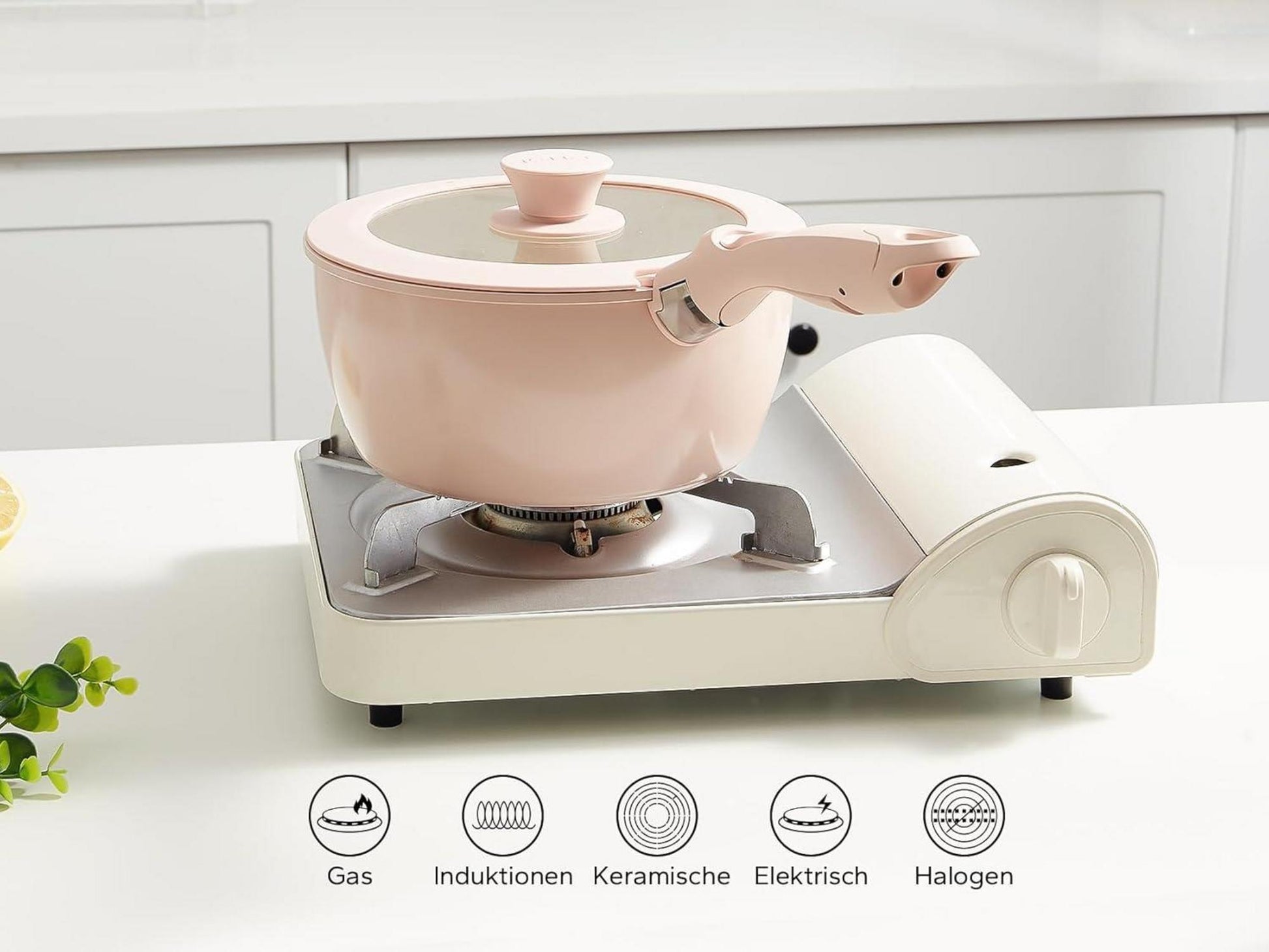Redchef 16-Teiliges Topfset Antihaft-Keramik Kochgeschirr Ofenfest Rosa