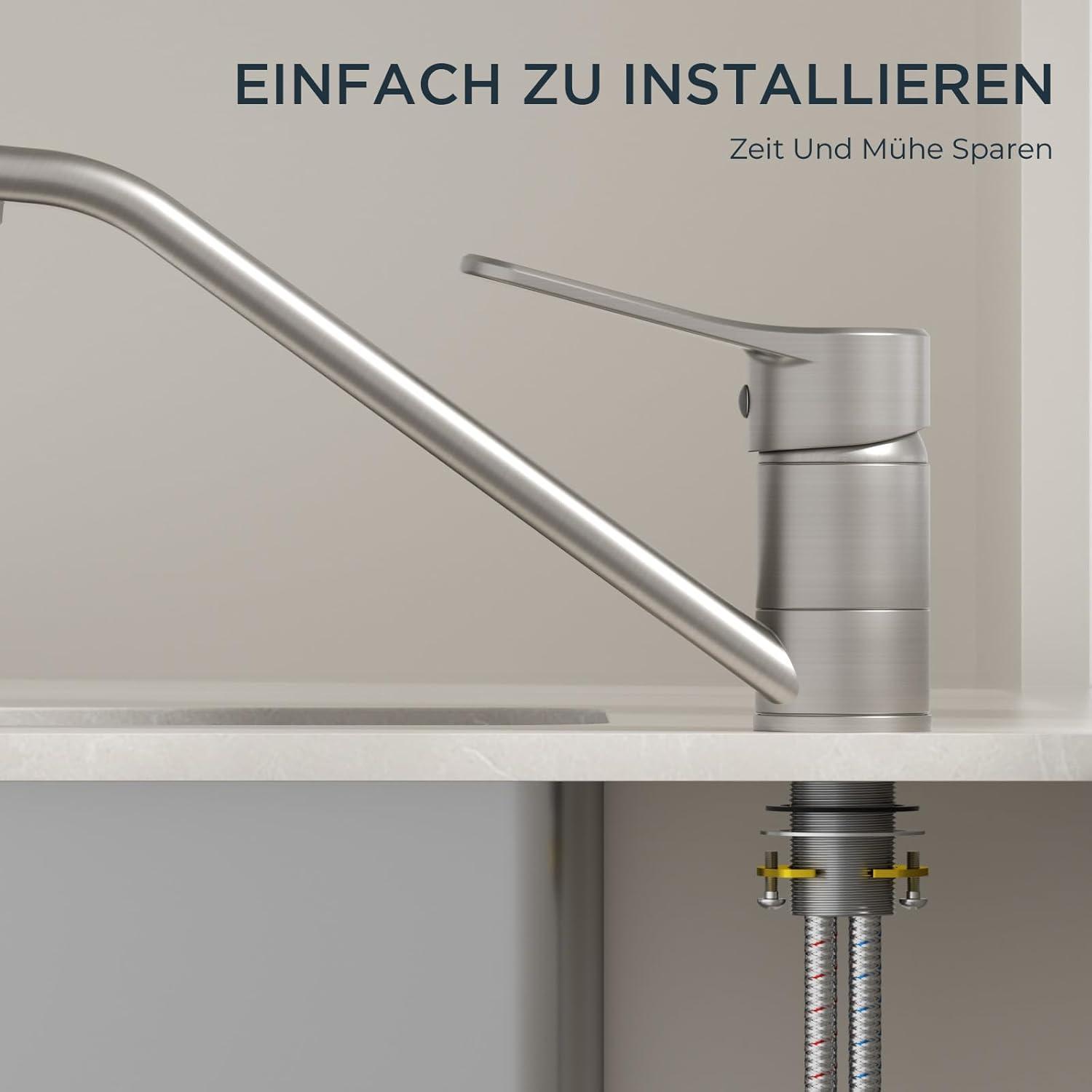Edelstahl Wasserhahn Küche hoher Bogen 360° drehbar Einhebelmischer