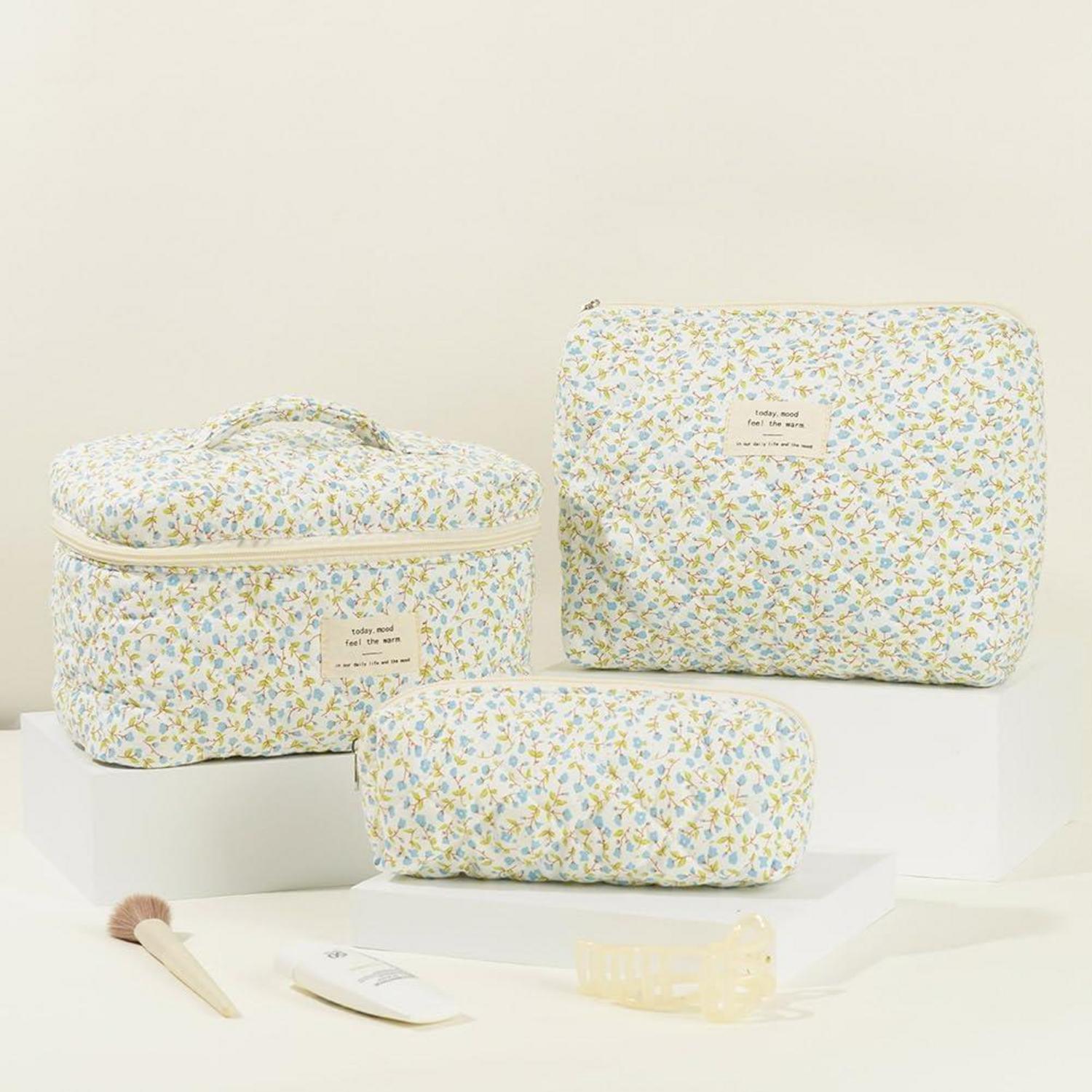 GSenhui Kosmetiktasche Set 3er Blumen Make-up Taschen groß Beauty Bag
