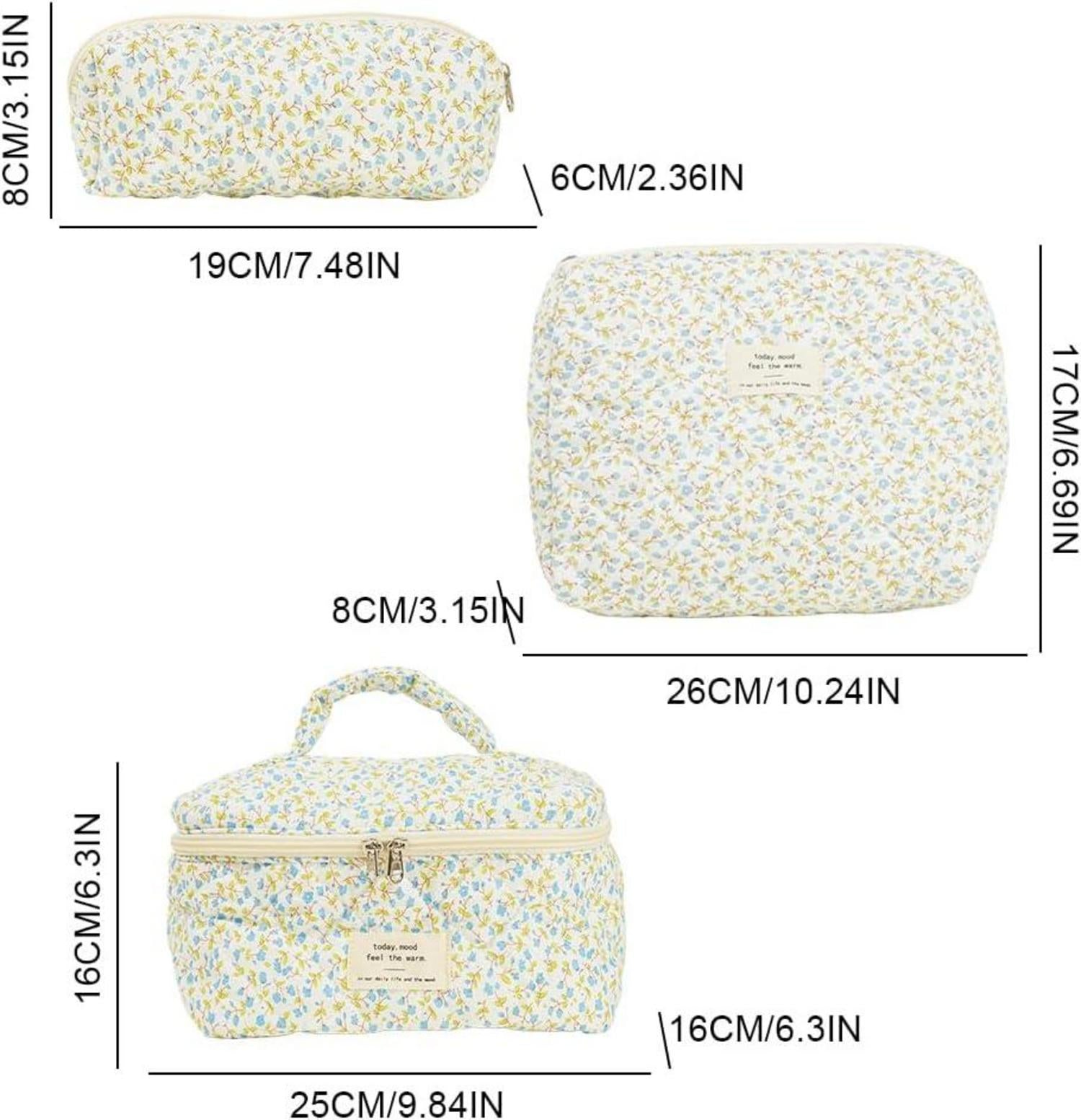 Kosmetiktasche Set Blumenmuster 3er Damen Kulturbeutel Makeup Bag