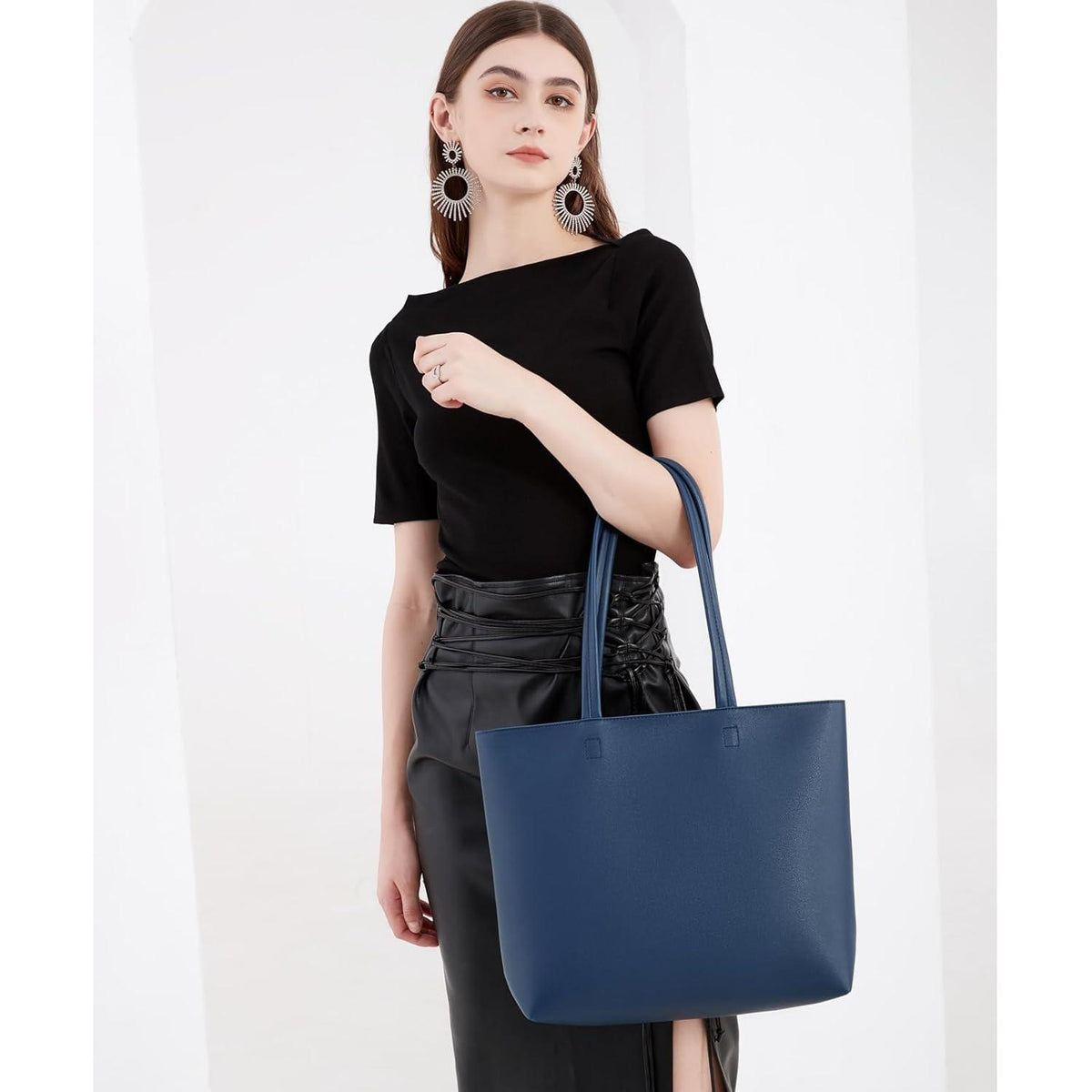 Damen Henkeltasche Shopper Bag Dark Blue in Lederoptik