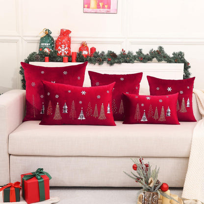 Weihnachtliche Kissenbezüge 60x60 cm - Rot mit Weihnachtsbaum