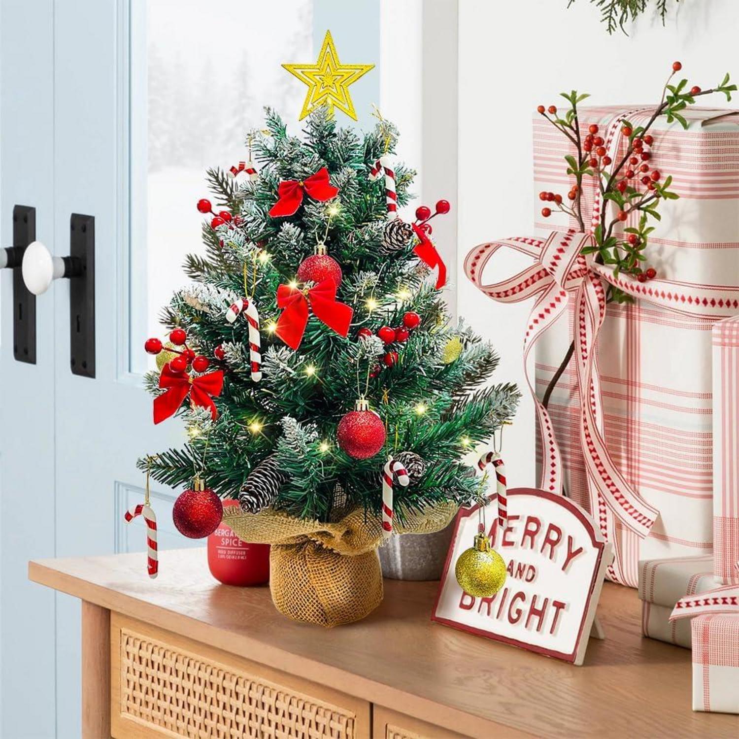 Weihnachtsbaum mit LED-Lichterkette und Dekoration 60cm