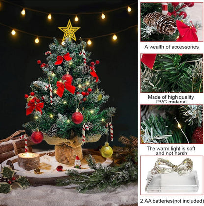 Künstlicher Weihnachtsbaum 60cm mit LED Lichterkette und Deko