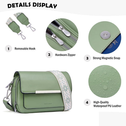 Damen Umhängetasche Vegan Leder Crossbody Schultertasche Breiter Gurt