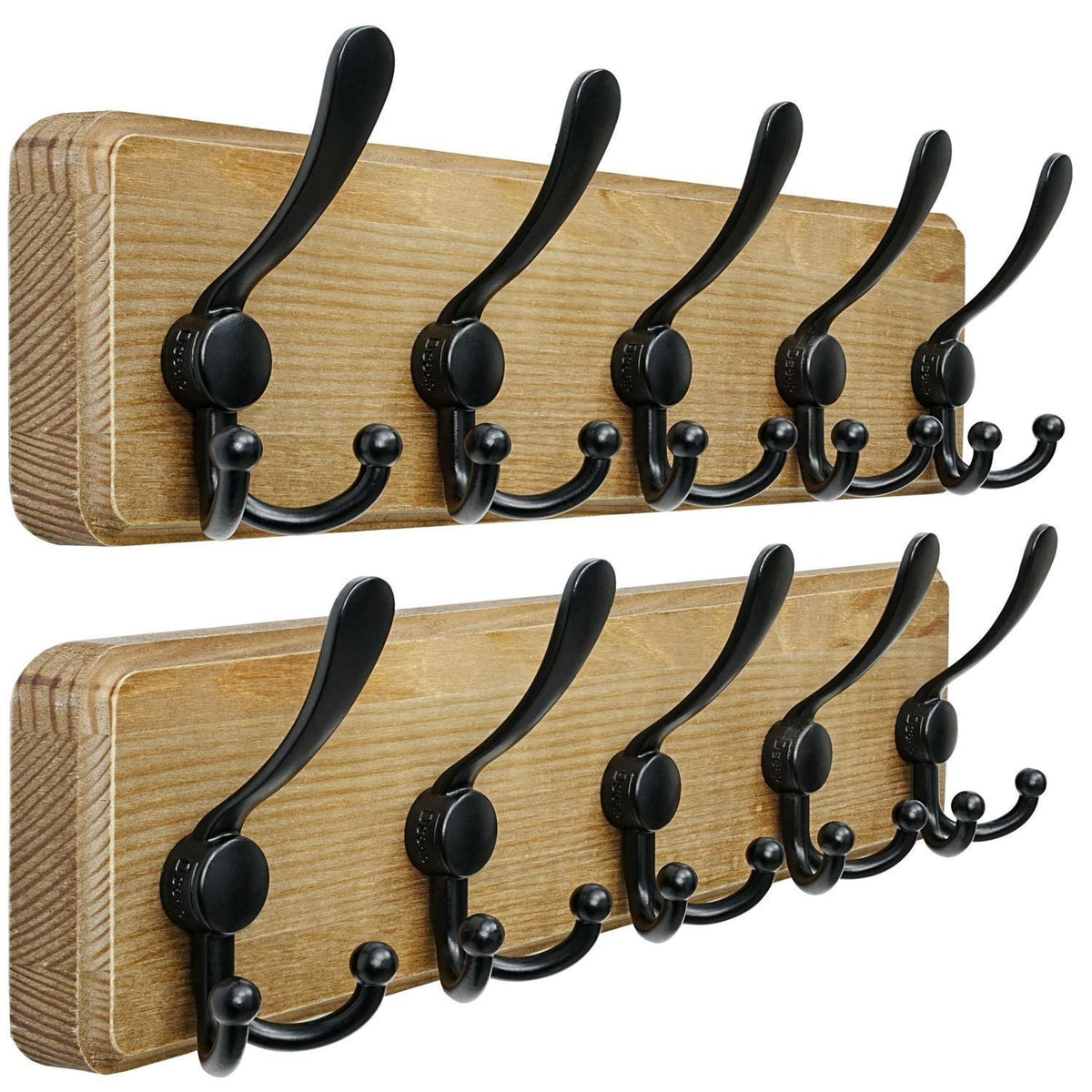 Garderobenleiste Holz mit 5 Haken, Retro Braun