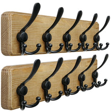 Garderobenleiste Holz mit 5 Haken, Retro Braun