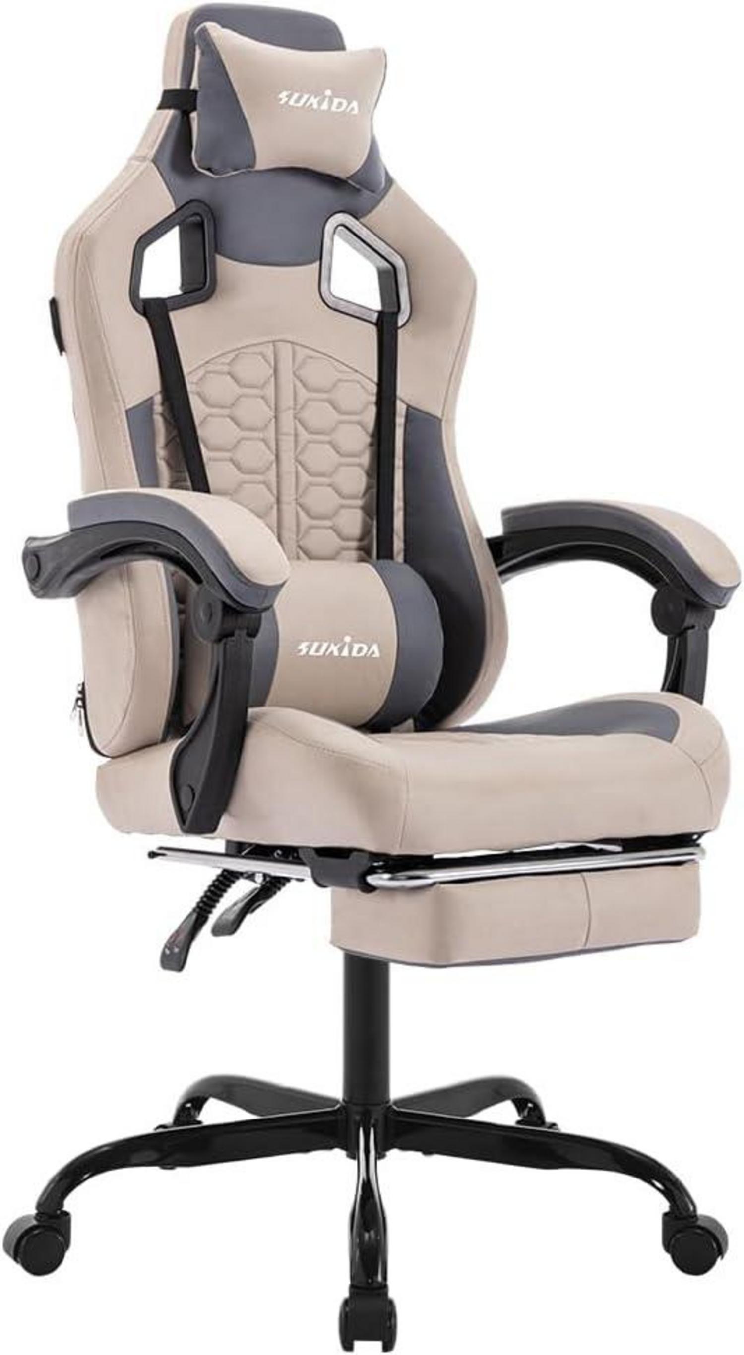 Ergonomischer Gaming Stuhl mit Fußstütze und Kopfstütze