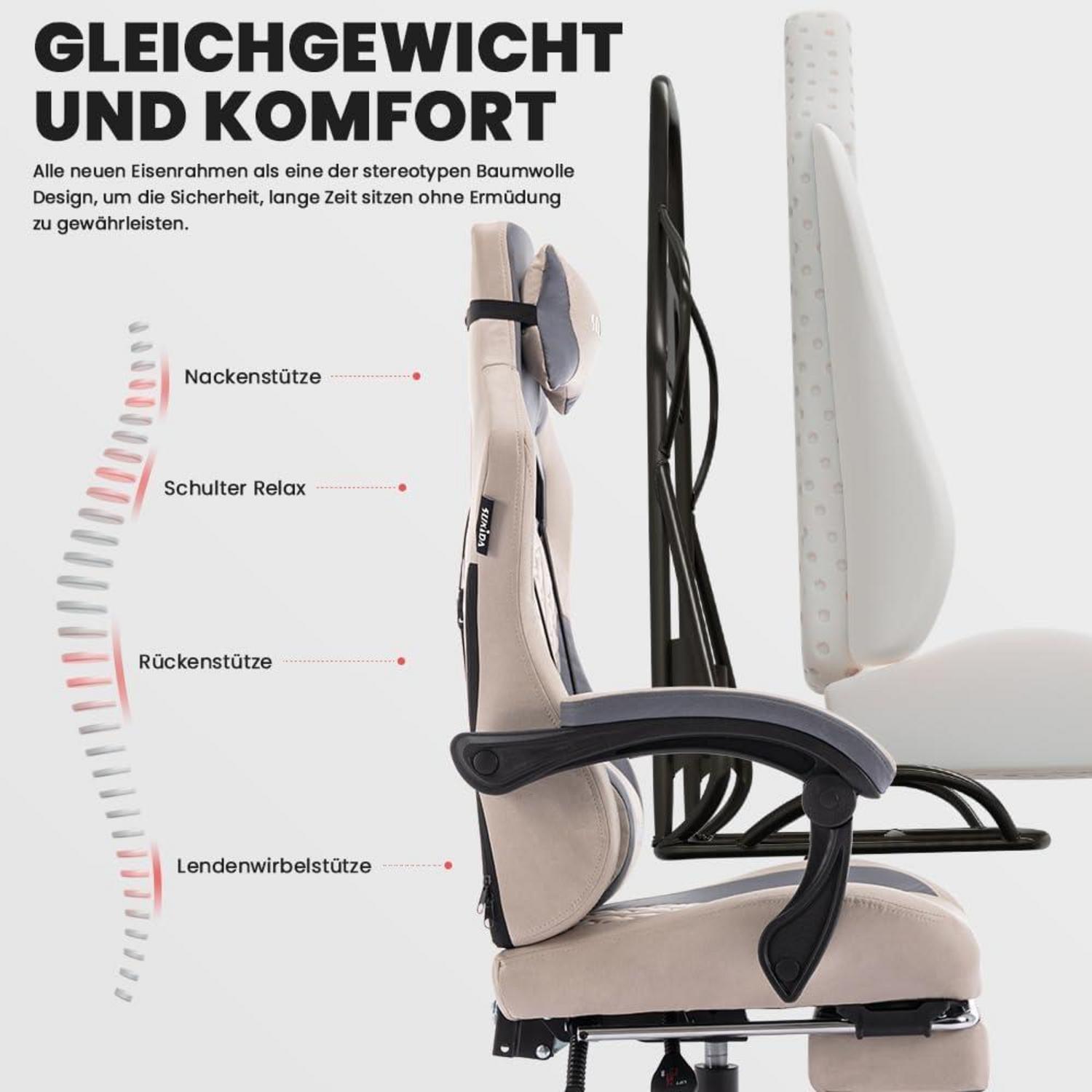 Ergonomischer Gaming Stuhl mit Fußstütze und Kopfstütze