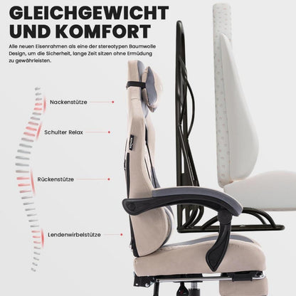 Ergonomischer Gaming Stuhl mit Fußstütze und Kopfstütze