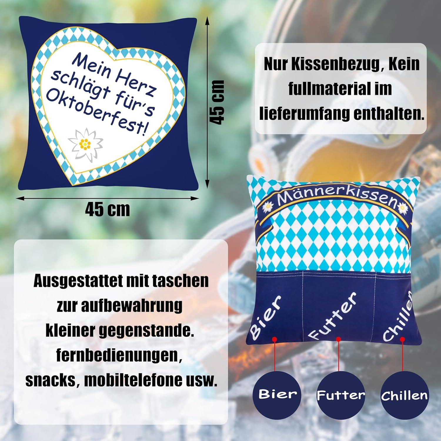 Oktoberfest Deko Kissenbezug 45x45 mit 3 Taschen Herren