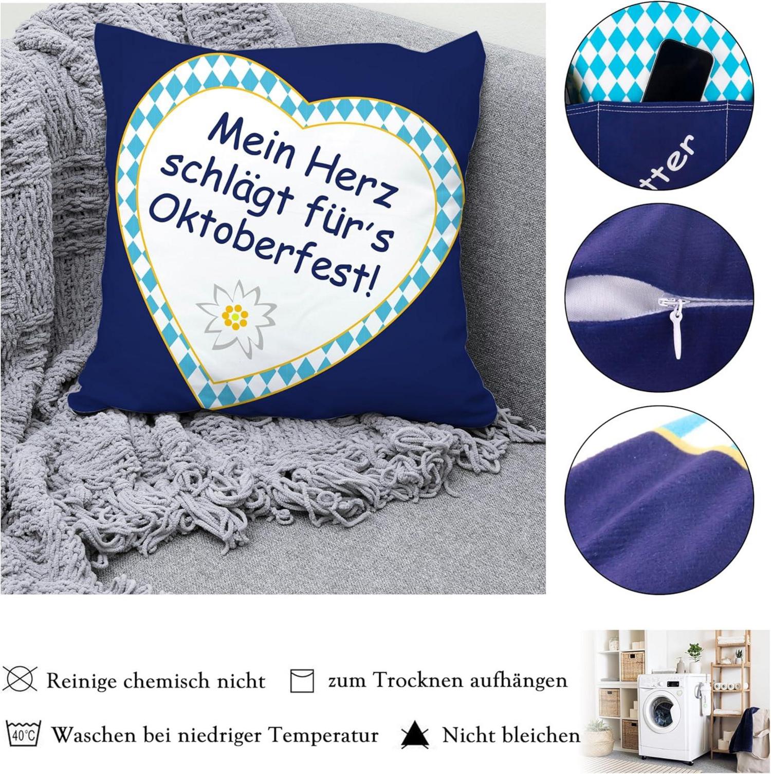 Oktoberfest Deko Kissenbezug 45x45 mit 3 Taschen Accessoires
