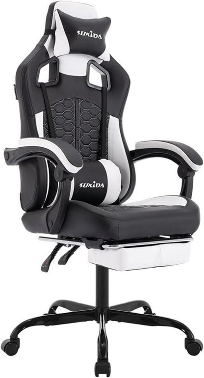 Ergonomischer Gaming-Stuhl mit Fußstütze und Kopfstütze