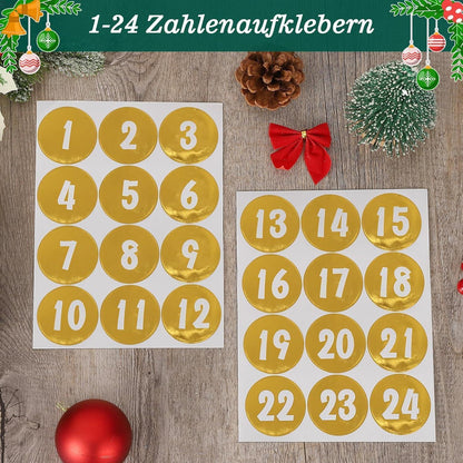 2024 Adventskalender Bastelpapier Weihnachtsmuster Tüten mit