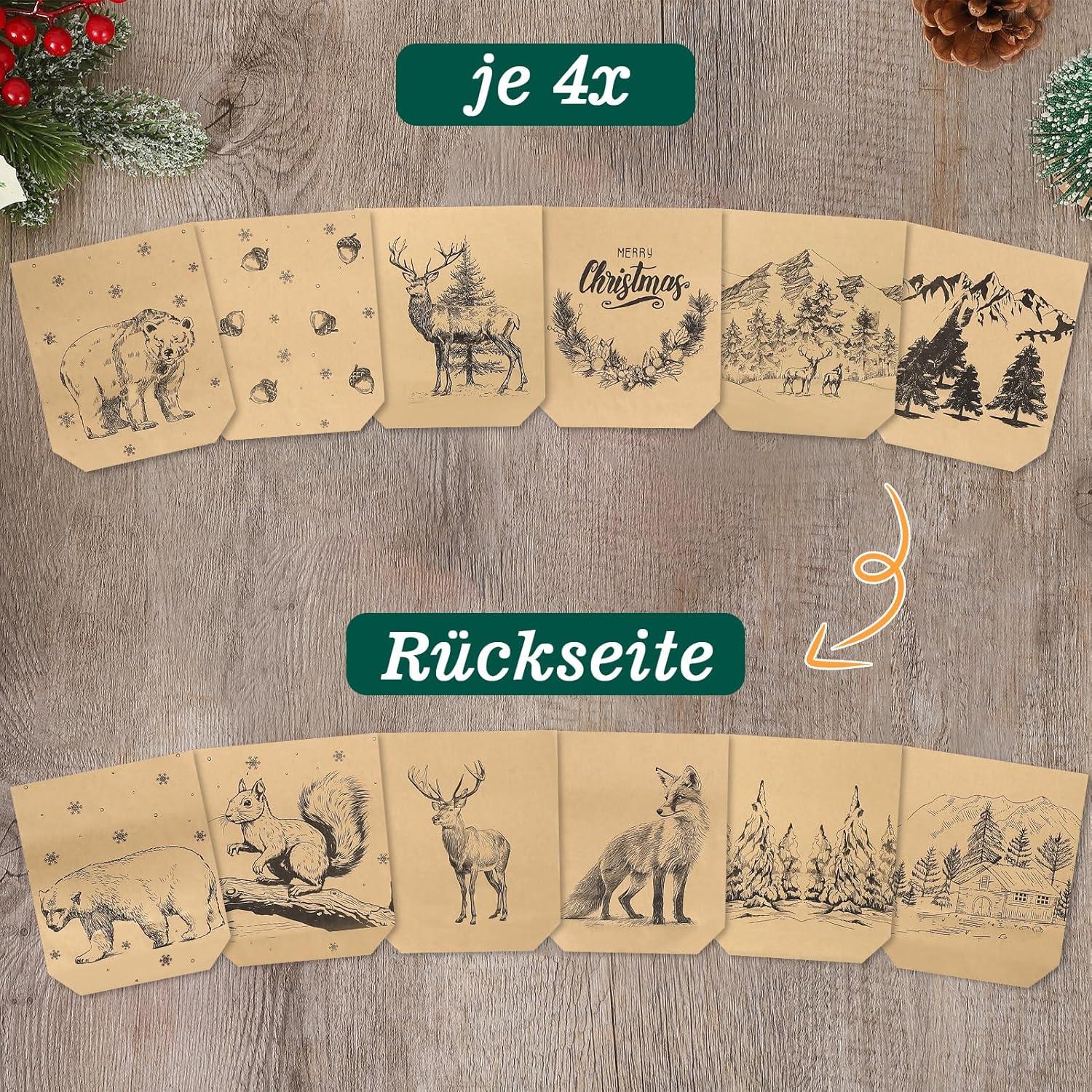 Adventskalender zum Befüllen mit Aufkleber und Holzklemme, Cozy Winter-Design