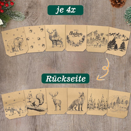 Adventskalender zum Befüllen mit Aufkleber und Holzklemme, Cozy Winter-Design