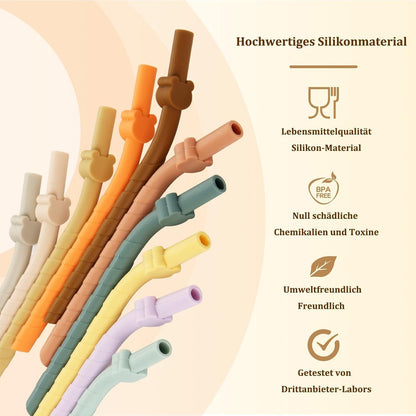 Silikon Strohhalme Wiederverwendbar - 10er Set mit Reinigungsbürste