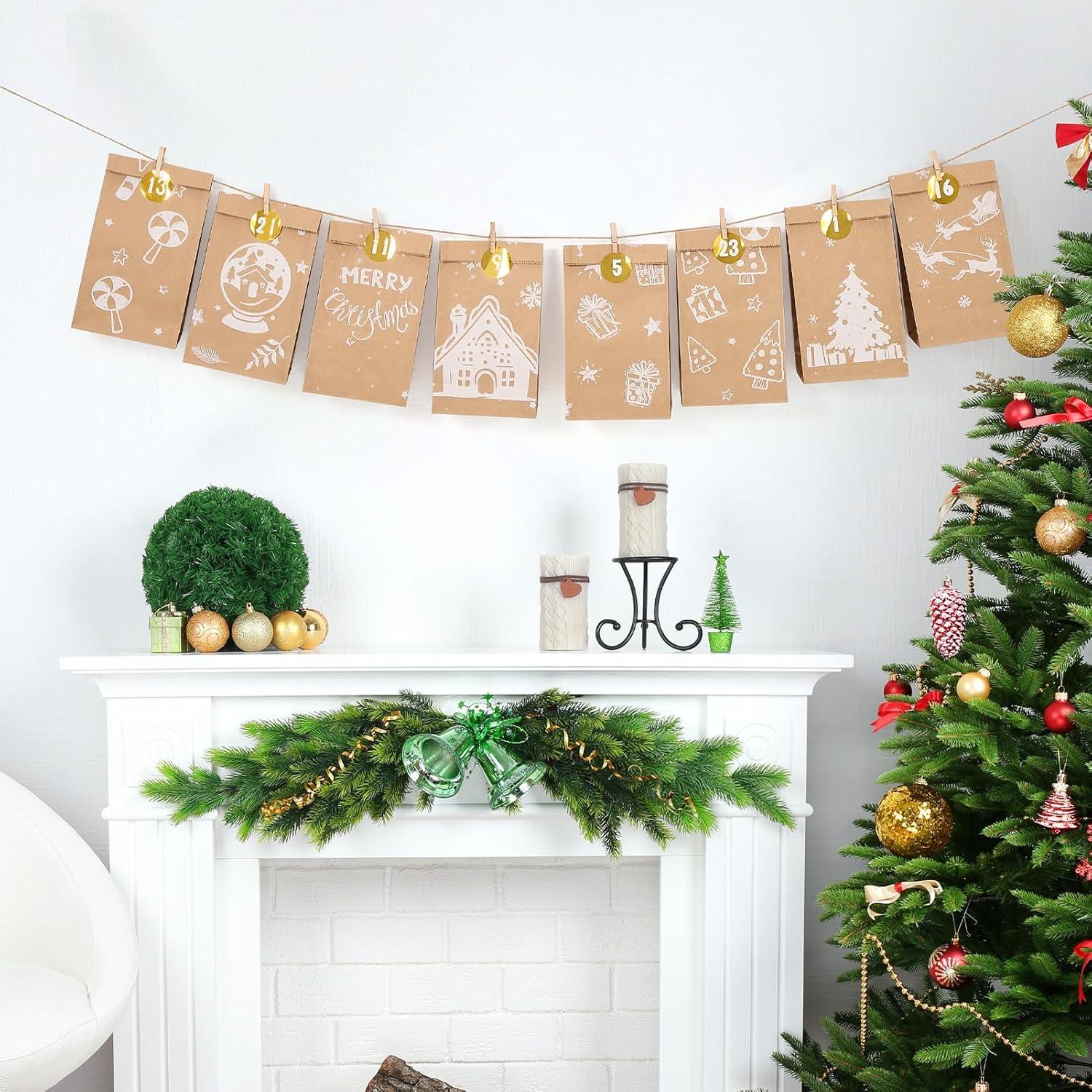 Adventskalender zum Befüllen 24x mit Aufkleber Holzklemme cozy Winter