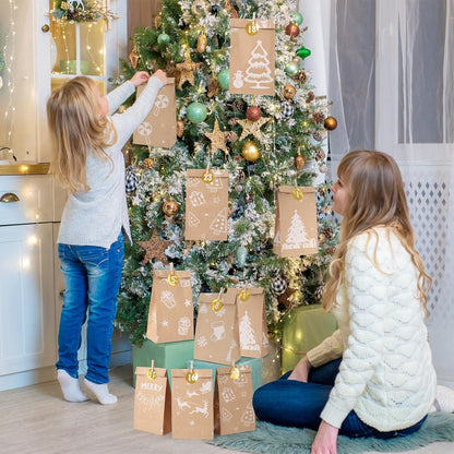 Adventskalender Set zum Befüllen mit Aufkleber und Holzklemme - Cozy Winter Design