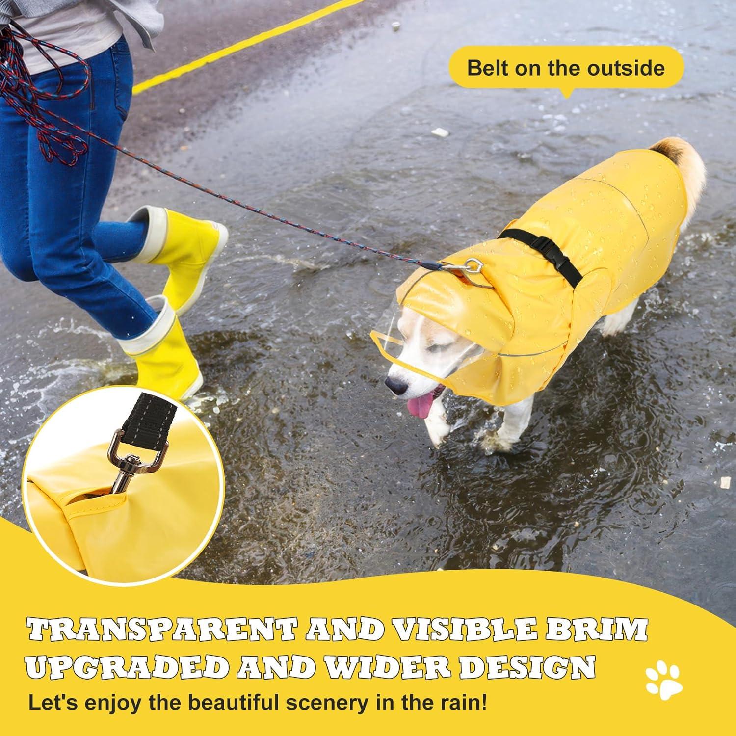 Hunde Regenmantel Wasserdicht mit Reflektorstreifen Kapuze Gelb XL