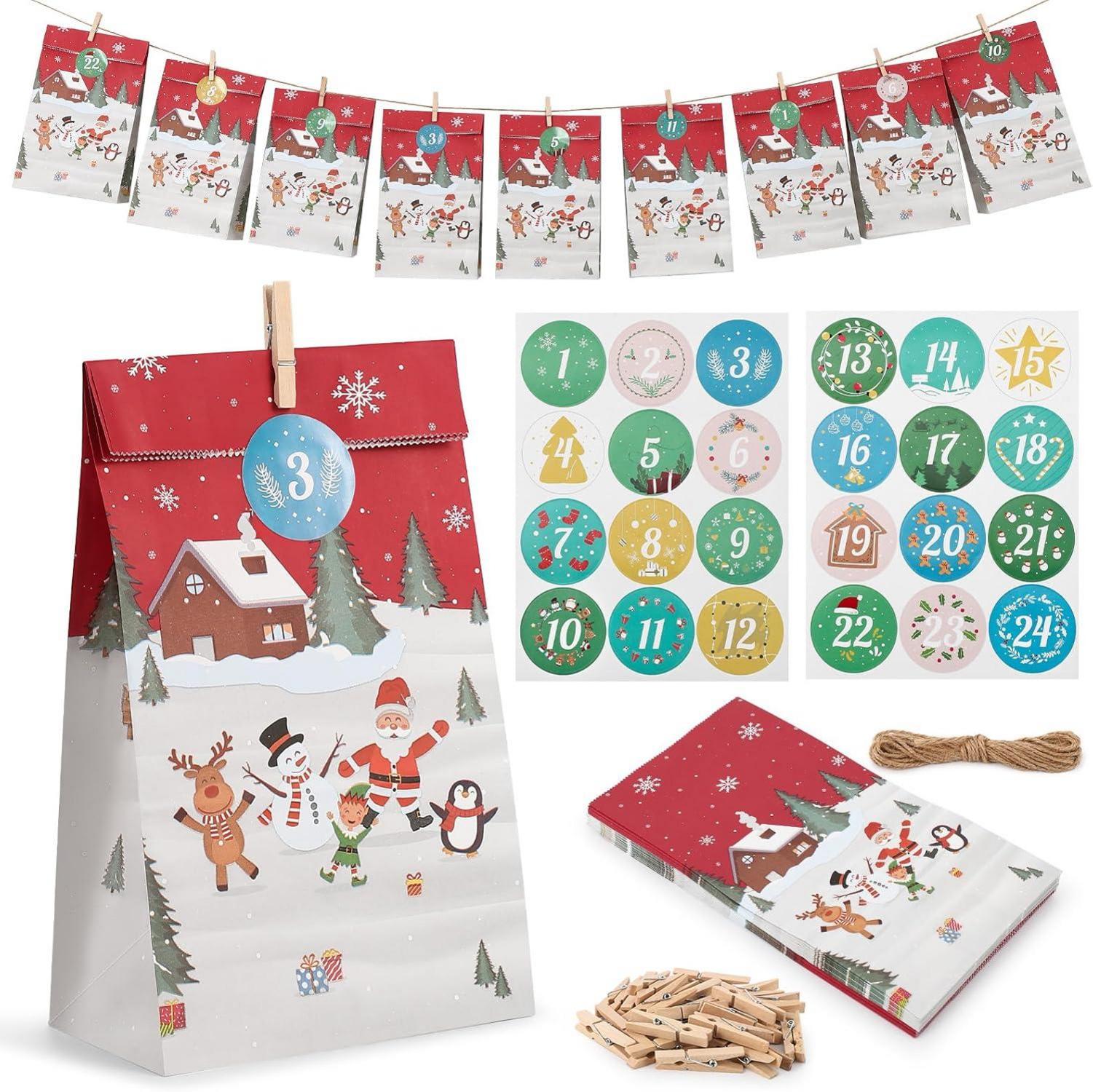 Adventskalender zum Befüllen mit Tüten, Aufklebern und Holzklemme