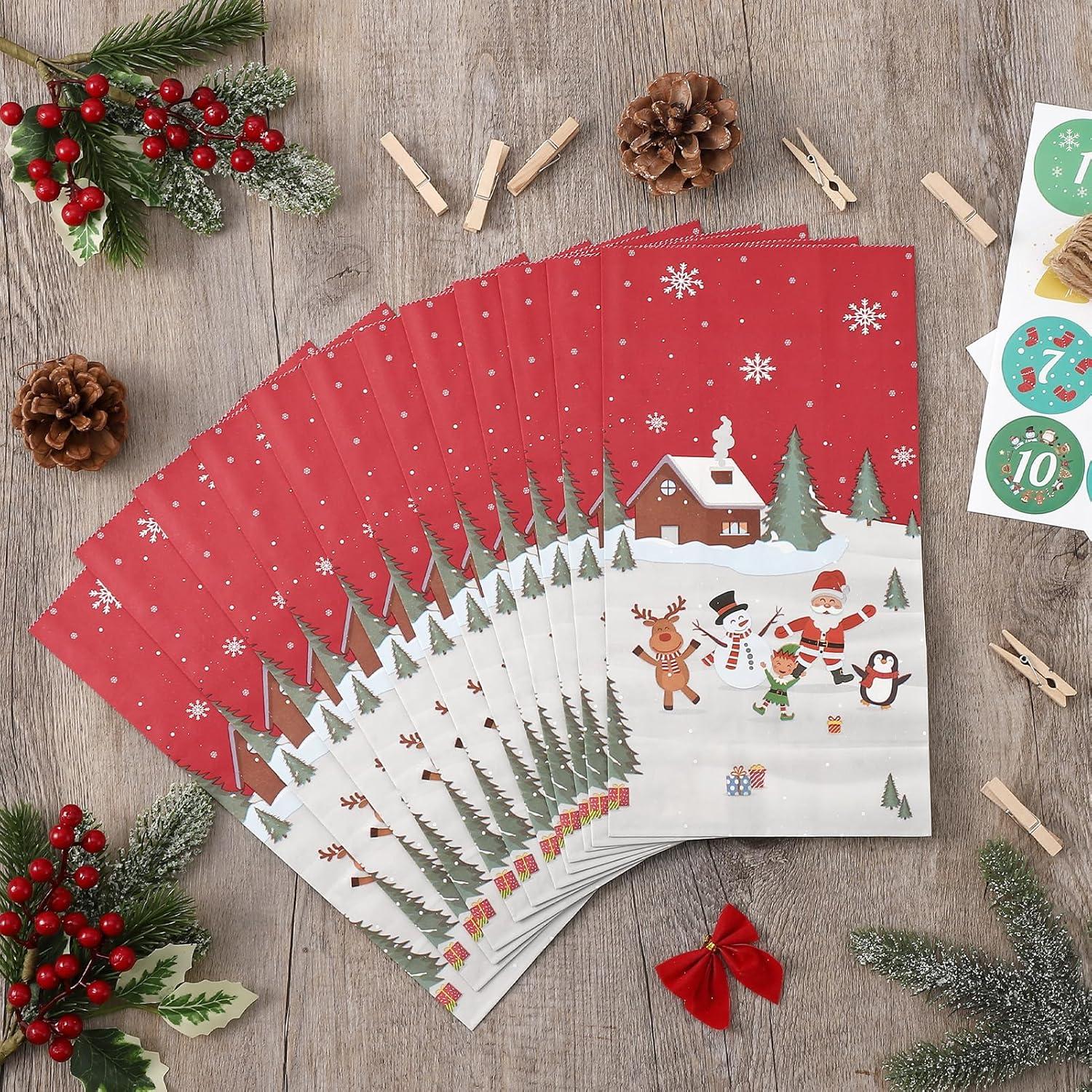 Adventskalender 24 Tüten zum Selbstbefüllen Weihnachtskalender für Kinder und Erwachsene Rot