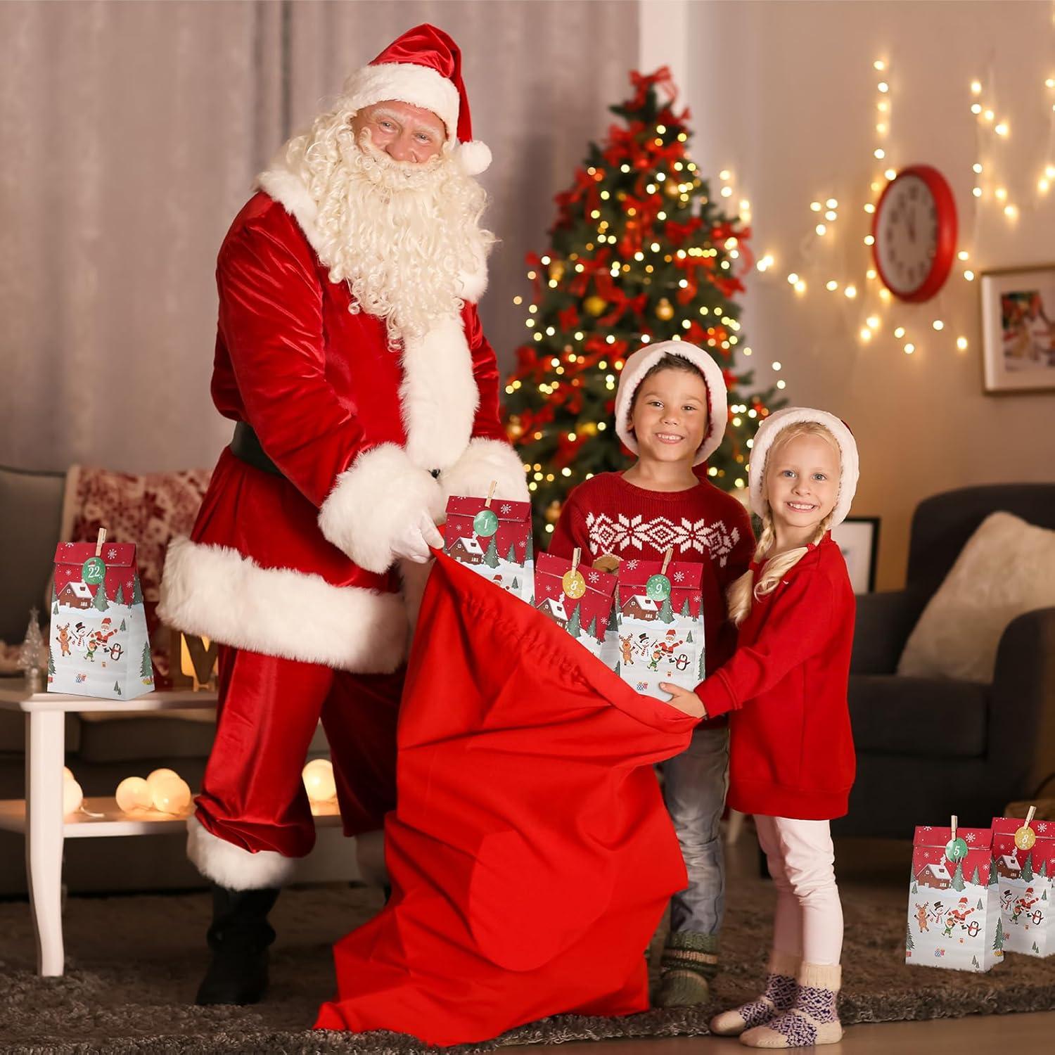 Adventskalender 24 Tüten zum Selbstbefüllen Weihnachtskalender für Kinder und Erwachsene Rot