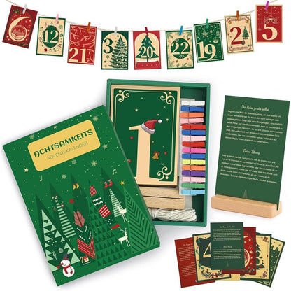 Adventskalender 2024 mit Achtsamkeitskarten Holzständer