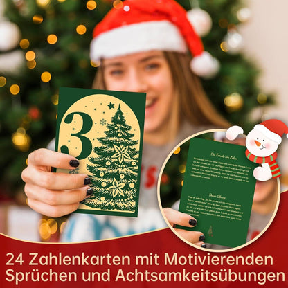 Adventskalender 2024: 24 Achtsamkeitsübungen, Motivationskarten, Holzständer