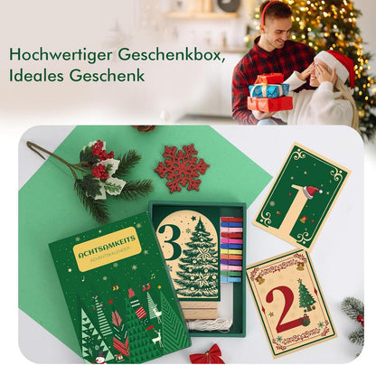 Adventskalender 2024 24 Achtsamkeitskarten Holzständer Geschenkbox
