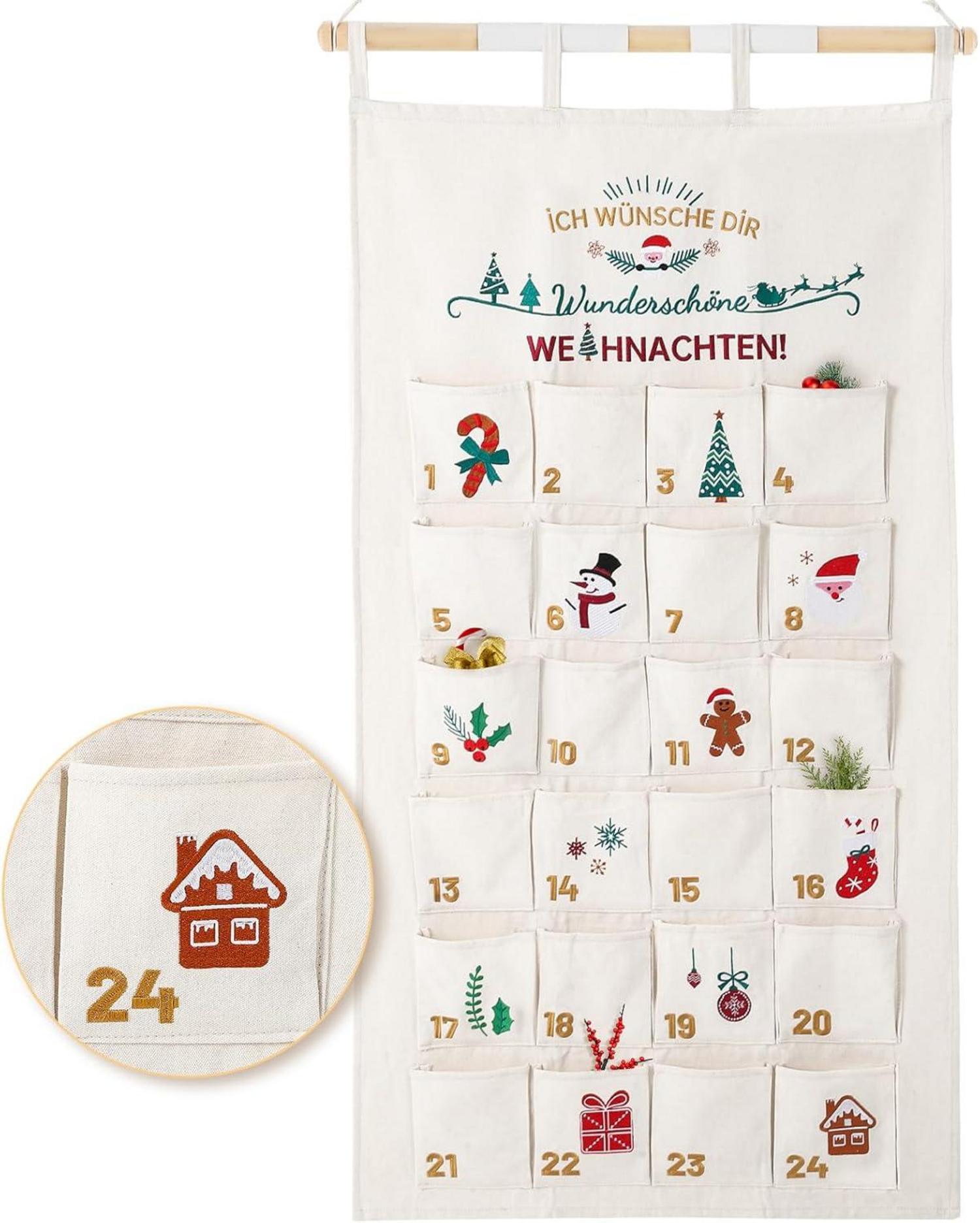 Adventskalender Stoff Wandkalender 70x130cm Beige