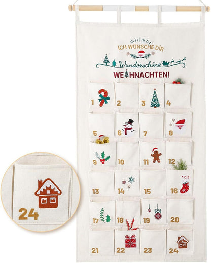 Adventskalender Stoff Wandkalender 70x130cm Beige