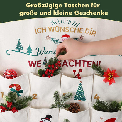 2024 Adventskalender Stoff Weihnachtsdeko Aufhängen 70x130cm Beige