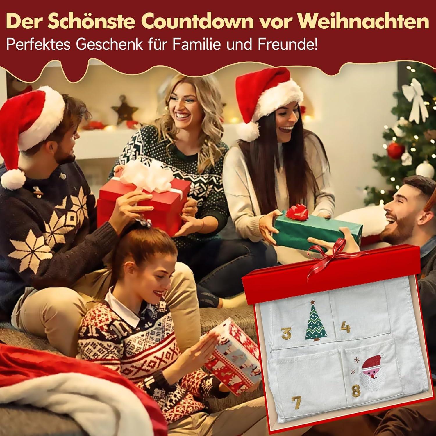 Adventskalender 2024 zum Befüllen und Aufhängen Stoff 70x130cm Beige