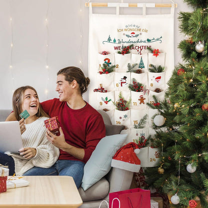 2024 Adventskalender Stoff Weihnachtsdeko Aufhängen 70x130cm Beige
