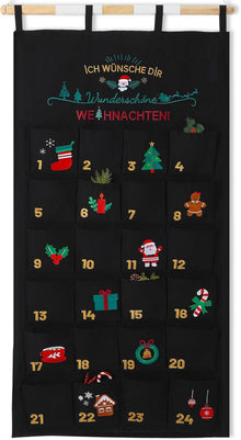Adventskalender zum Befüllen 70x130cm Stoff Weihnachtsdeko Schwarz