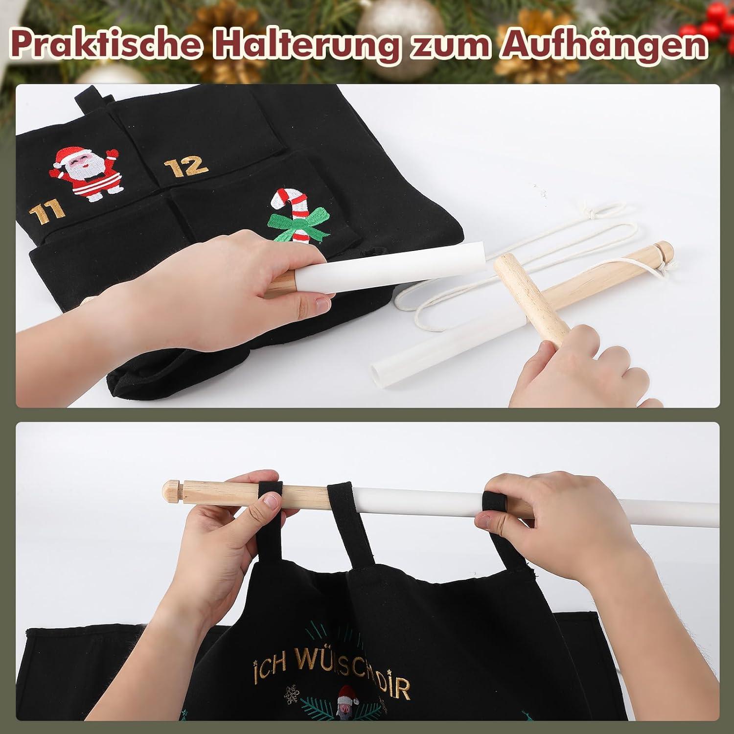 2024 Adventskalender zum Befüllen Stoff Wandkalender Schwarz