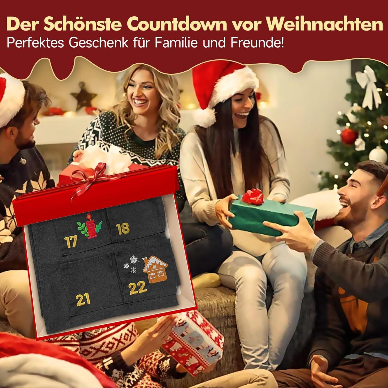 Adventskalender 2024 zum Befüllen Aufhängen Stoff Schwarz 70x130cm