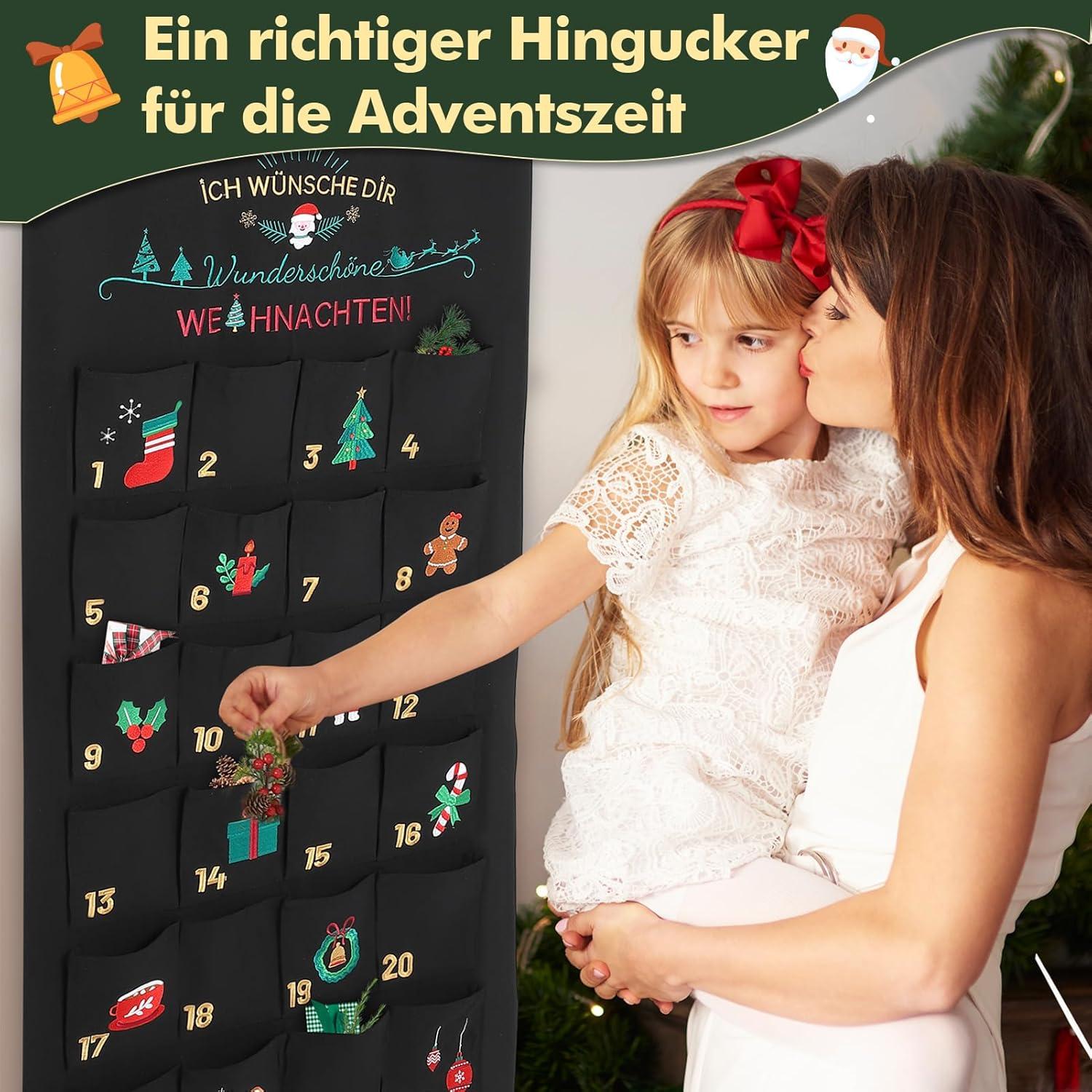 2024 Adventskalender zum Befüllen Stoff Wandkalender Schwarz