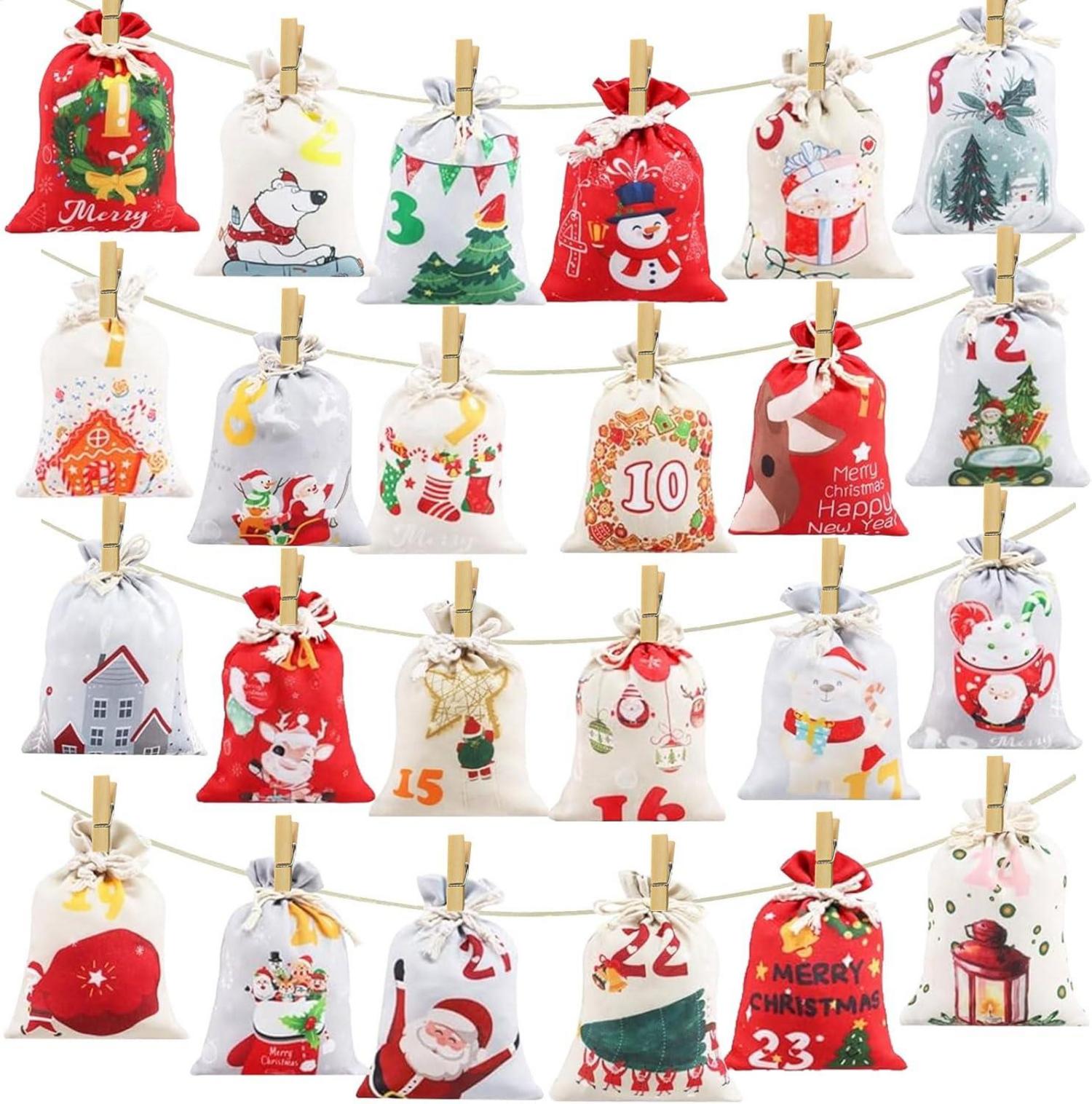 Adventskalender zum Befüllen Stoffbeutel Weihnachtskalender Set