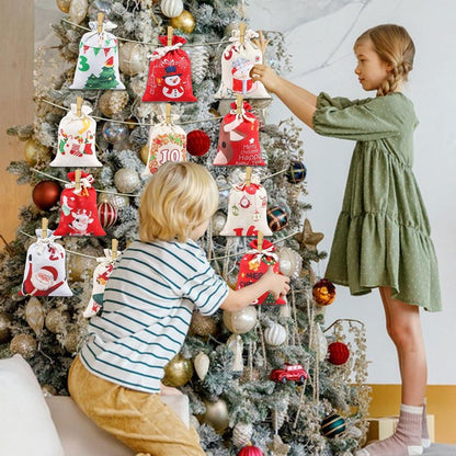 HORDUET Adventskalender Set 24 Stoffbeutel Weihnachtsdeko 13x18cm