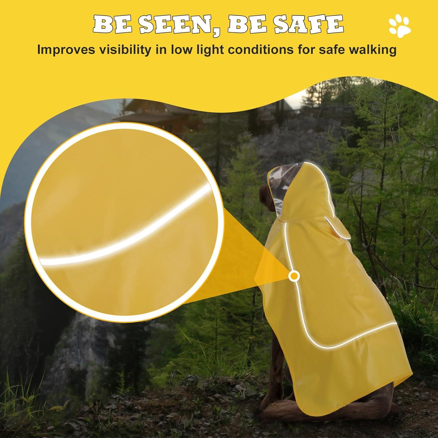 Hunde Regenmantel Gelb Wasserdicht Reflektorstreifen Kapuze Magic Tape 3XL