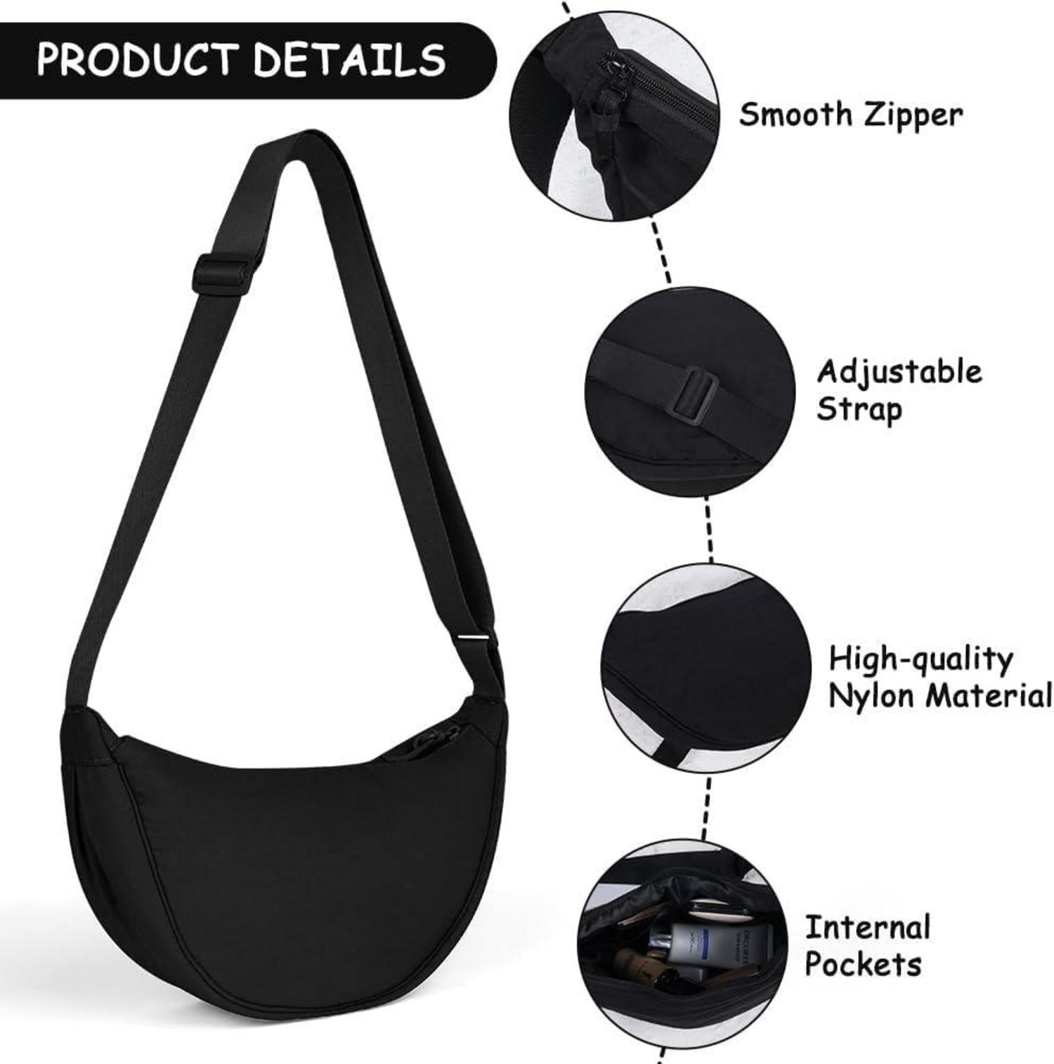 Aucuu Damen Halbmond Crossbody Schultertasche Nylon Reißverschluss-China