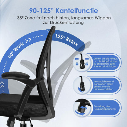 Höhenverstellbarer Bürostuhl mit klappbaren Armlehnen