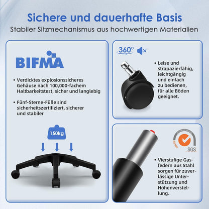 Bürostuhl Schwarz Ergonomisch mit klappbaren Armlehnen 150 kg